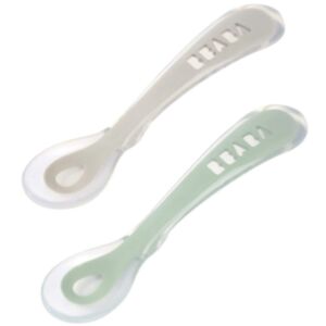 Beaba® Set od 2 dječje ergonomske silikonske žličice 2nd, grey/sage green